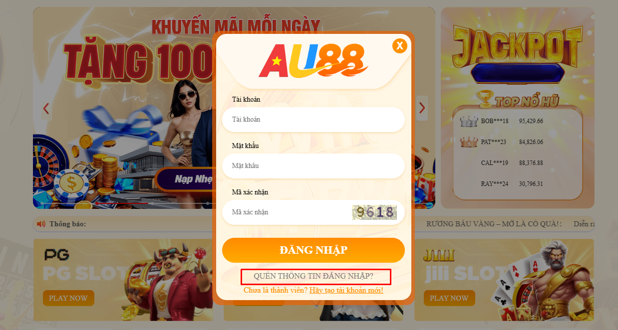 Hướng dẫn người chơi cách xử lý khi quên mật khẩu Au88