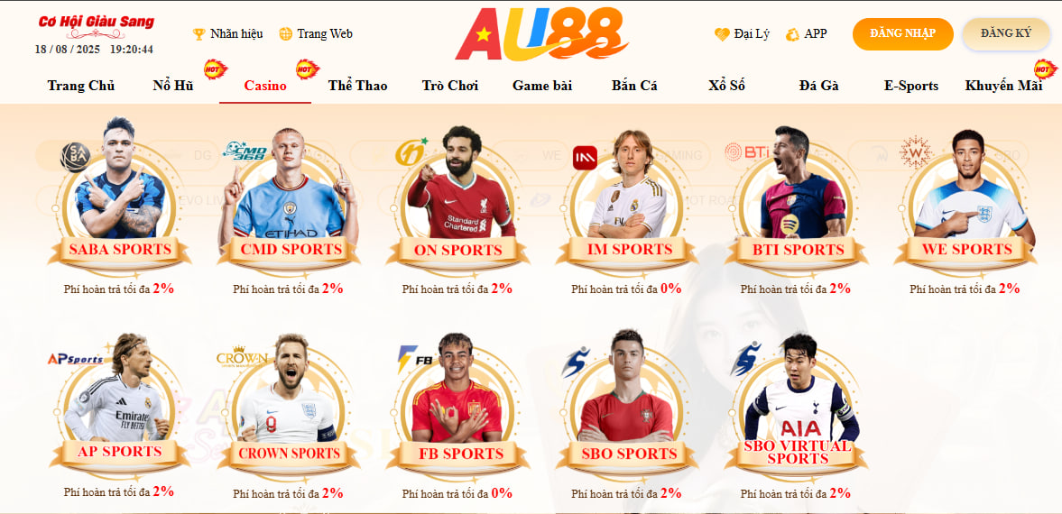 Sảnh thể thao AU88 với đa dạng kèo cược hấp dẫn từ kèo góc, kèo thẻ phạt, kèo tỷ số, kèo châu Á, kèo châu Âu,...