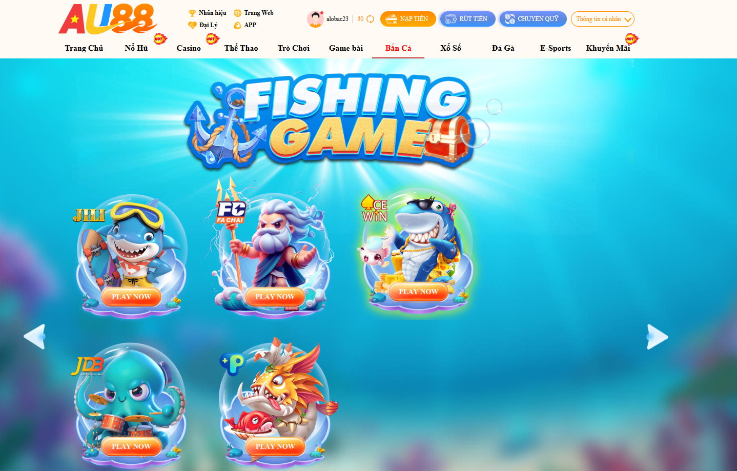 Tổng quan sảnh bắn cá AU88