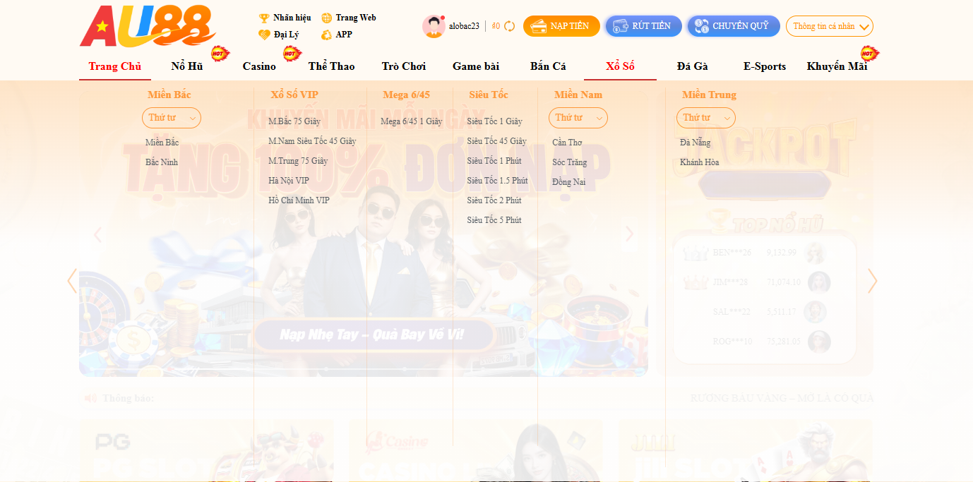 Tổng quan sảnh xổ số AU88